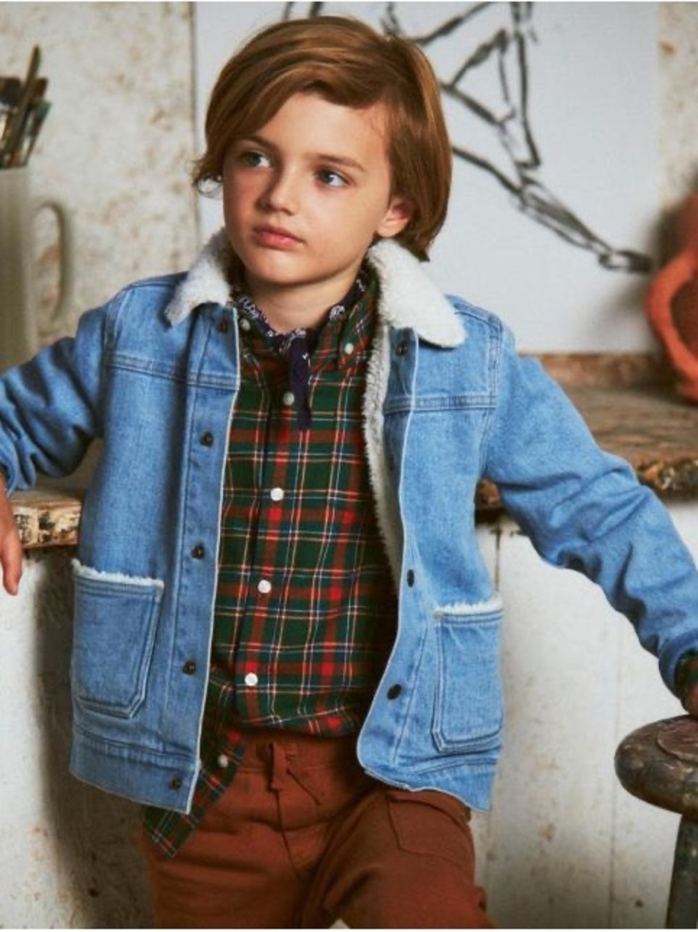 Janie and Jack Light Blue Denim Jacket with White Sherpa Collar